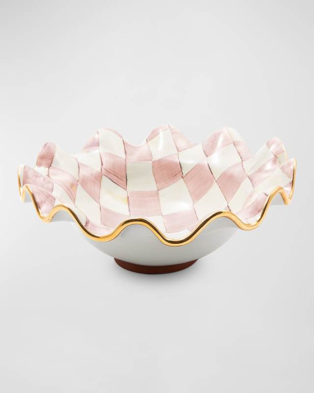 Rosy Check Ceramic Fluted Serving Bowl